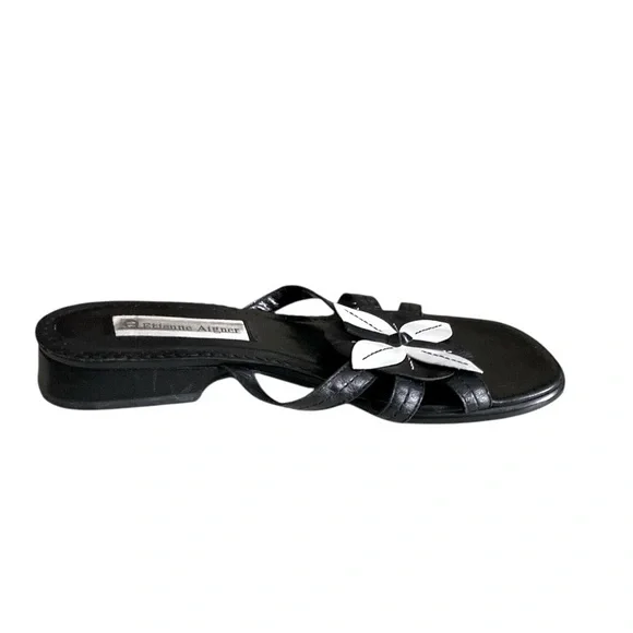 ETIENNE AIGNER Vintage Y2K Black & White Flower Upper Women's Sandals Size 6.5M - Picture 3 of 6